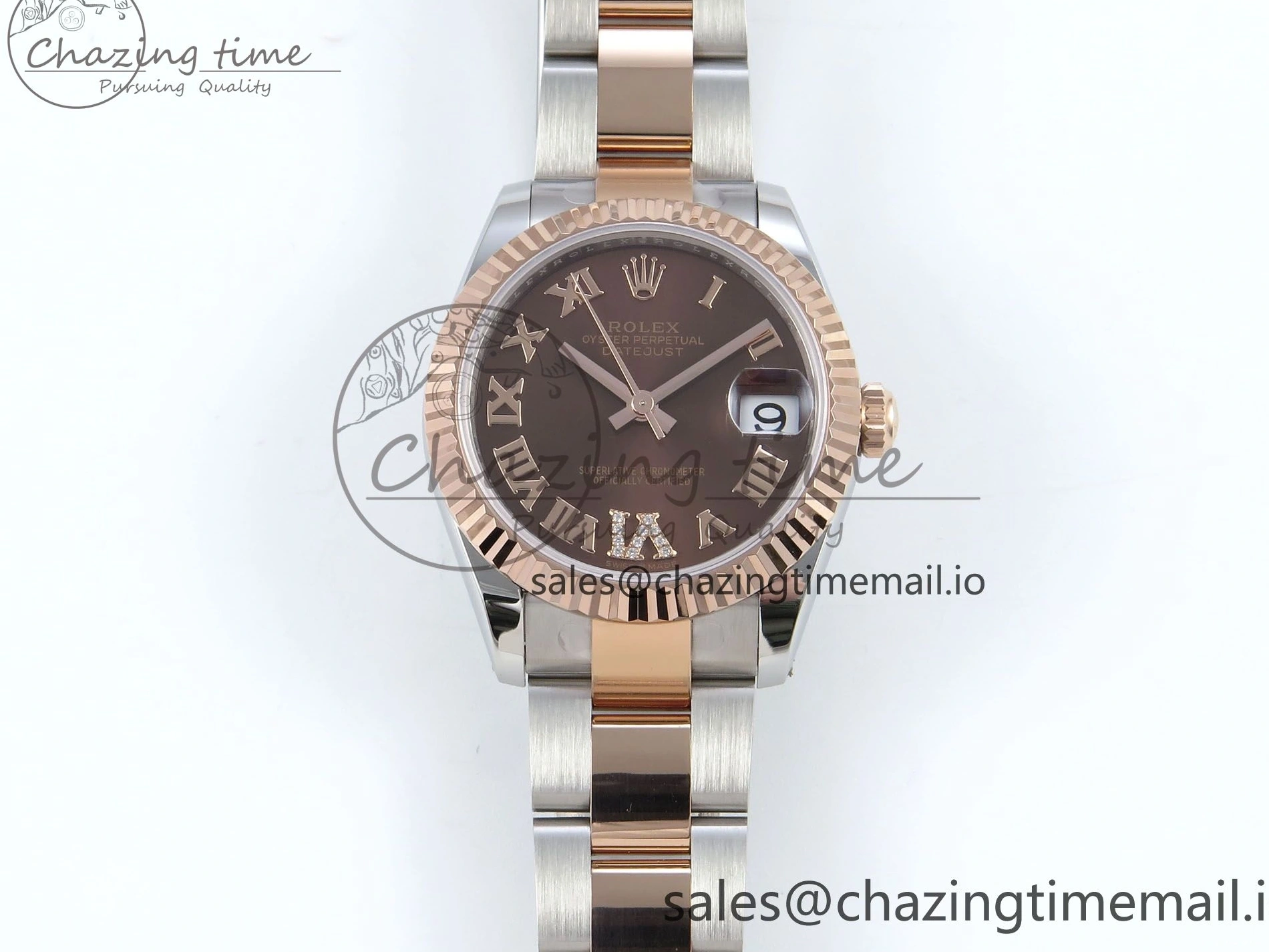 0216 DateJust 31 278271 ARF 1:1 Best Edition 904L Steel Brown Roman Diamonds Dial on SS RG Oyster Bracelet ETA SmartChoice 520